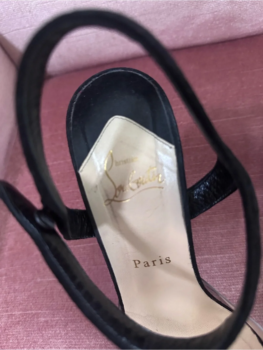 Christian Louboutin Black Patent Bow Block-Heel Sandals with Suede and PVC Vamp